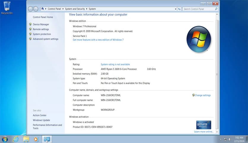Windows 7 Professional Preactivated