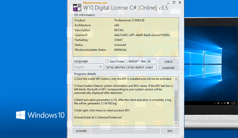 Windows 10 Digital License C# 3.7