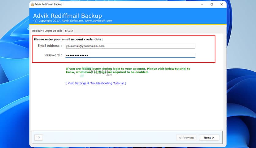 Advik Rediffmail Backup 4.0