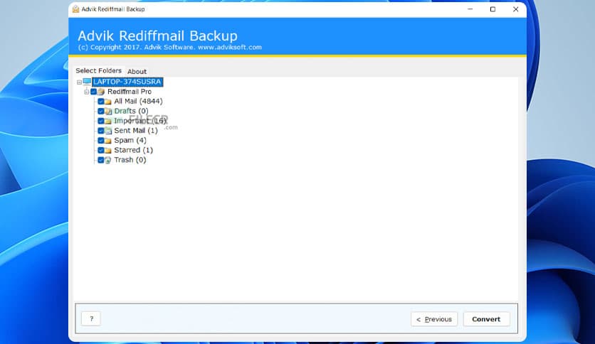 Advik Rediffmail Backup 4.0
