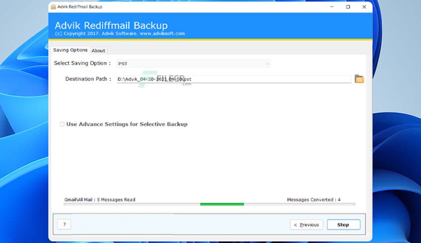 Advik Rediffmail Backup 4.0
