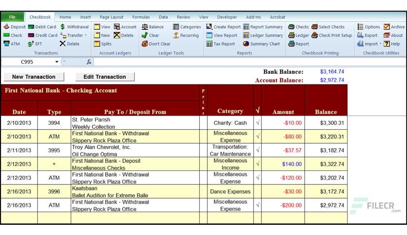 Checkbook For Excel 7.1