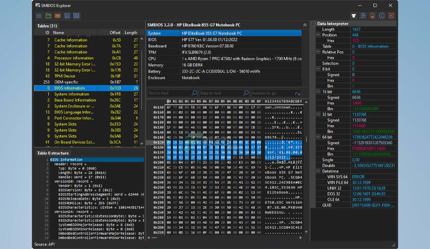 MiTeC SMBIOS Explorer 1.0.0
