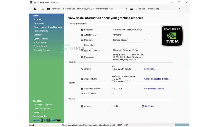 OpenGL Extension Viewer 7.4.1
