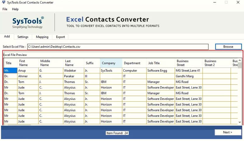 SysTools Excel Contacts Converter 4.0