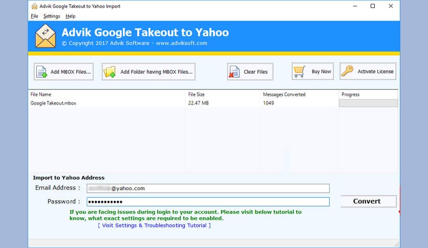 Advik Google Takeout to Yahoo Import 2.0