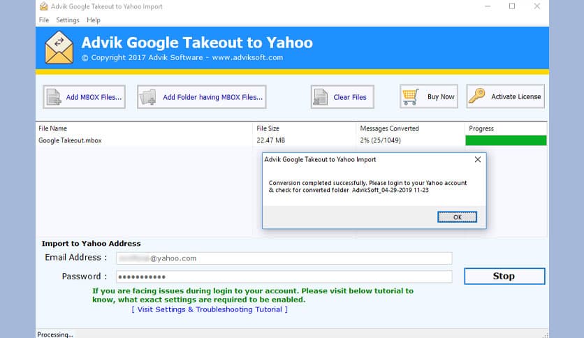 Advik Google Takeout to Yahoo Import 2.0