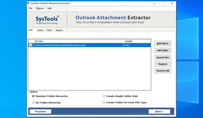 SysTools Outlook Attachment Extractor 9.2