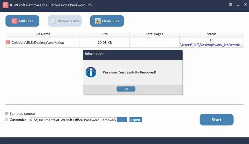 IUWEsoft Remove Excel Permissions Password Pro 13.8.0