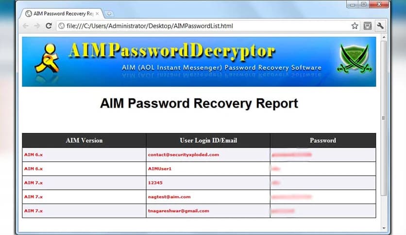 SecurityXploded AIM Password Decryptor