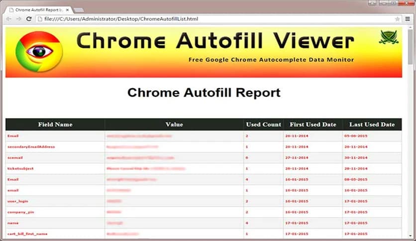 Chrome Autofill Viewer