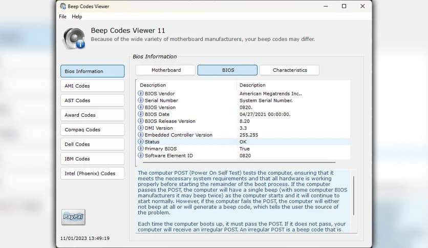 Rizonesoft BIOS Beep Codes Viewer 11.3.1.1992