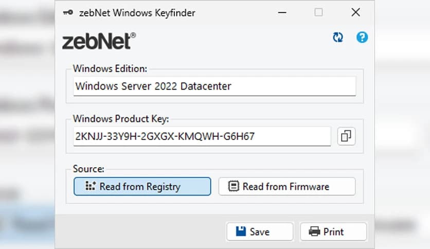 ZebNet Windows Keyfinder 7.0
