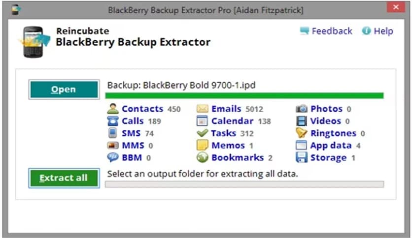 Reincubate BlackBerry Backup Extractor