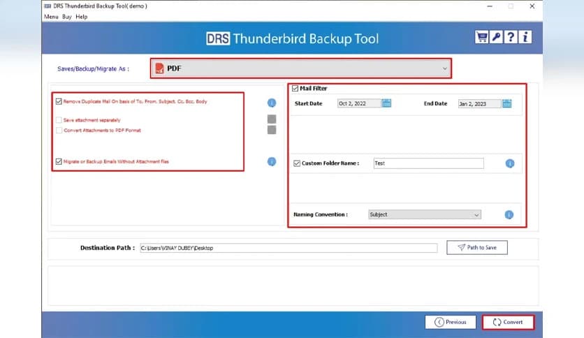 MigrateEmails Thunderbird Backup Tool