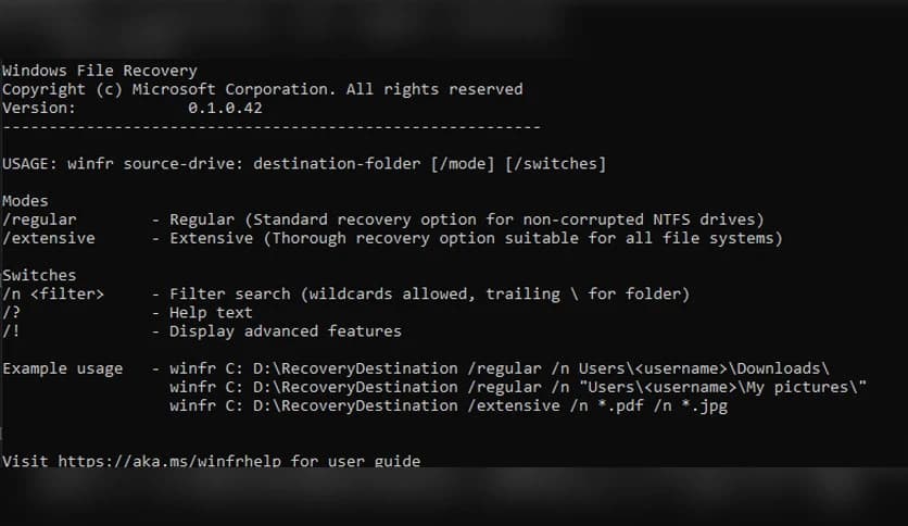 Microsoft Windows File Recovery 0.1.20151.0
