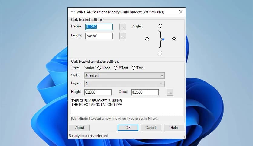WJK CAD Solutions Curly Bracket 2025.0.1.0