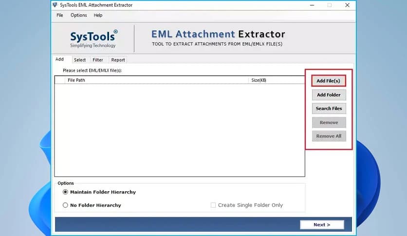 SysTools EML Attachment Extractor 5.0