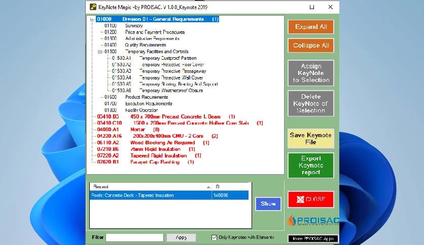 PROISAC-BIM-VDC KeyNote Magic 3.0.0