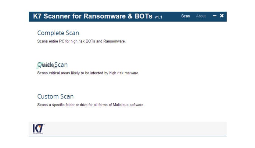 K7 Scanner for Ransomware & BOTs 1.0.0.721
