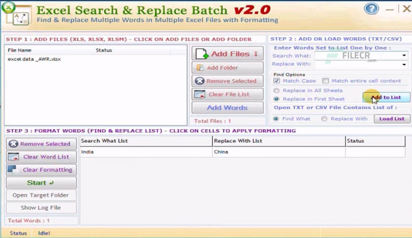 TechnoCom Excel Search and Replace Batch 3.1.1.23