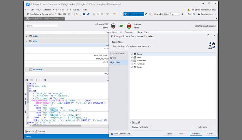 dbForge Schema Compare for MySQL 10.0.225