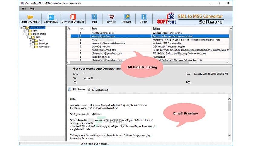 eSoftTools EML to MSG Converter 7.5