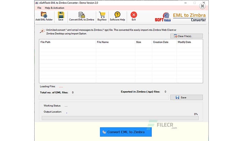 eSoftTools EML to Zimbra Converter 2.0