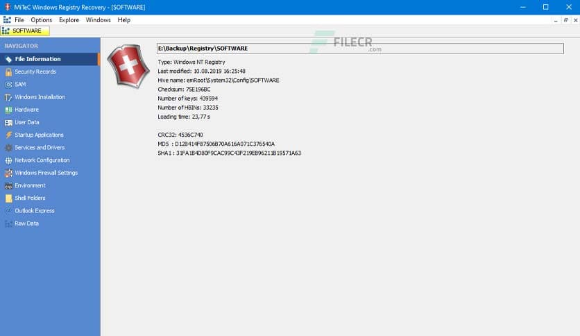 MiTeC Windows Registry Recovery 3.1.3