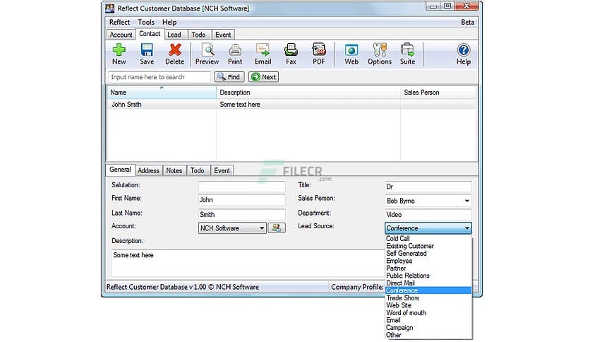 NCH Reflect CRM Customer Database 3.01
