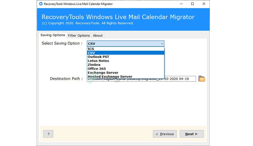 RecoveryTools Windows Live Mail Calendar Migrator 4.0