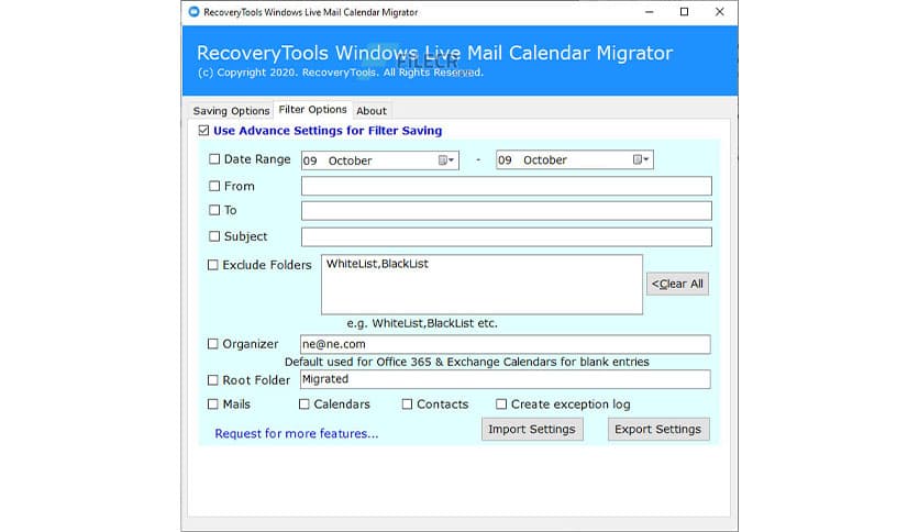 RecoveryTools Windows Live Mail Calendar Migrator 4.0