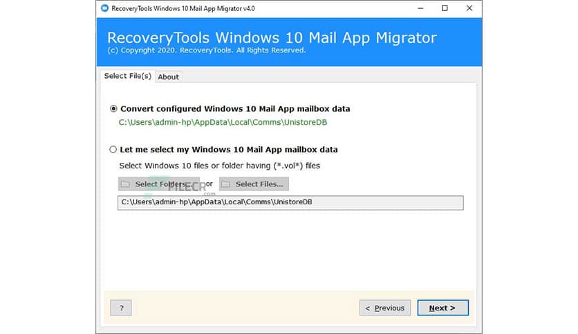 RecoveryTools Windows 10 Mail App Migrator 4.3