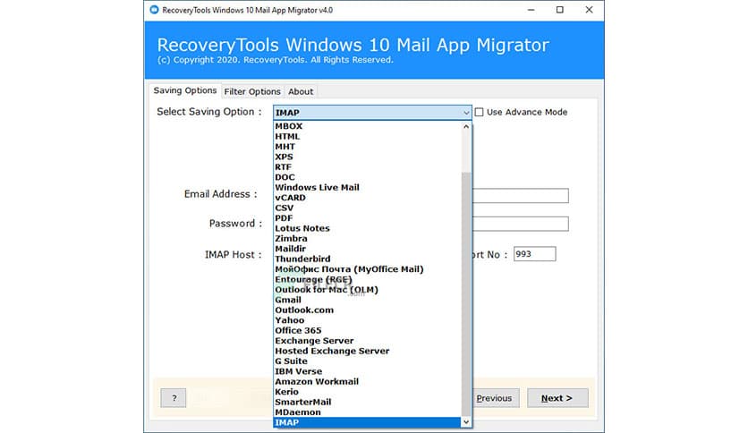 RecoveryTools Windows 10 Mail App Migrator 4.3
