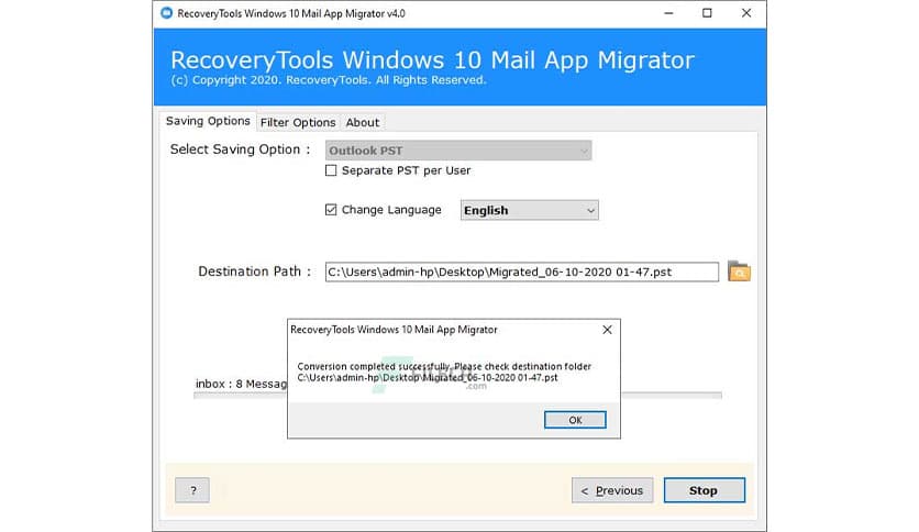 RecoveryTools Windows 10 Mail App Migrator 4.3