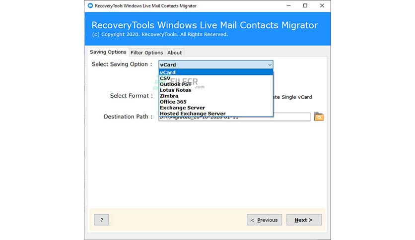 RecoveryTools Windows Live Mail Contacts Migrator 4.1