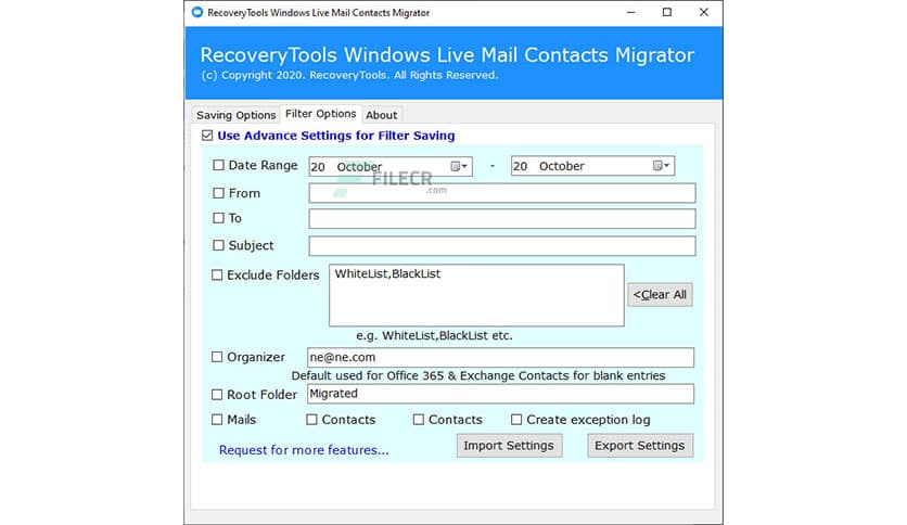 RecoveryTools Windows Live Mail Contacts Migrator 4.1