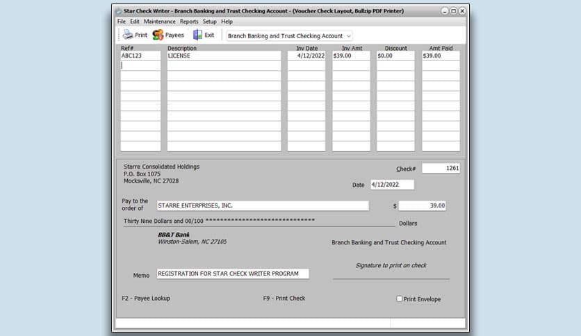 Starre Enterprises Star Check Writer System 8.10