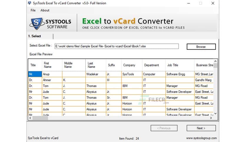 SysTools Excel to vCard Converter 7.2